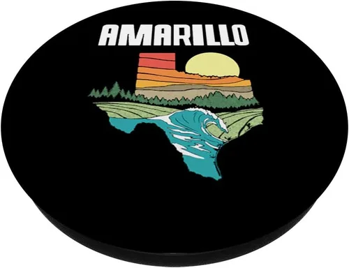 Vista 2 de Amarillo Texas Outdoors Vintage Nature Retro Graphic PopSockets - Agarre y soporte para teléfonos y tabletas, Negro
