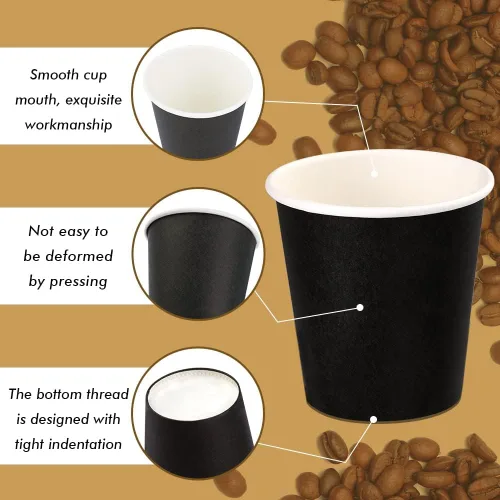 Vista 3 de Wuadua Paquete de 50 vasos de papel espresso negro de 3 onzas, resistentes y a prueba de fugas para fiestas, eventos, oficina, uso doméstico, vasos