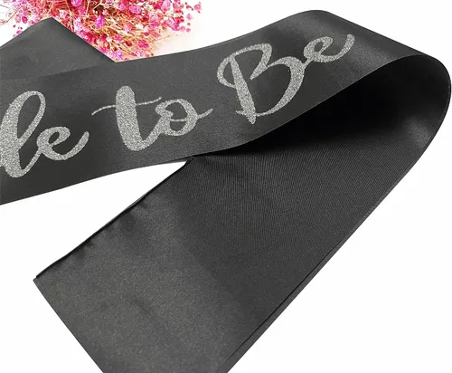 Vista 5 de Bride to Be - Banda de satén negro con letras plateadas con purpurina plateada, banda para despedida de soltera, boda, fiesta, recuerdos