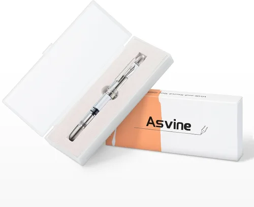 Vista 5 de Asvine P36 - Pluma estilográfica de titanio con relleno de pistón, punta media Bock Juego de estuche de acrílico transparente transparente