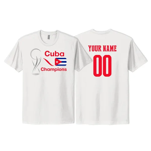 Vista 2 de Cuba National Soccer Team T-shirt with football flag design print for male and female adults and kids customizable with number and name