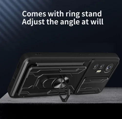 Vista 6 de CCSmall Funda de protección resistente para Xiaomi 12 Pro (no 12), anillo magnético Kickstand Slide Cámara con tarjetero cubierta del teléfono