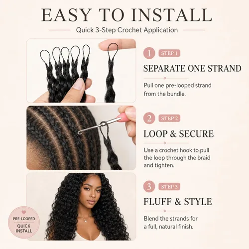 Vista 6 de Cabello humano de ganchillo para mujeres negras con nudos milagrosos de (B65g)Negro
