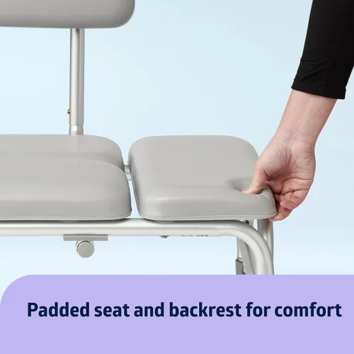Vista 6 de Medline Banco de transferencia acolchado para bañera y ducha, altura ajustable, patas antideslizantes, resistente al óxido, brazo lateral y respaldo