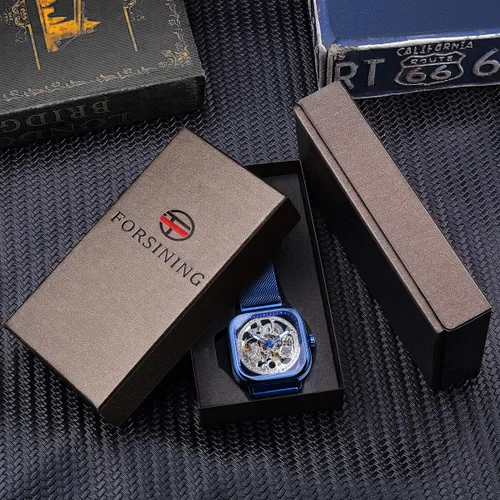 Vista 7 de FORSINING Relojes automáticos mecánicos, reloj de pulsera dorado para hombre con esfera transparente de acero inoxidable con movimiento de flor real