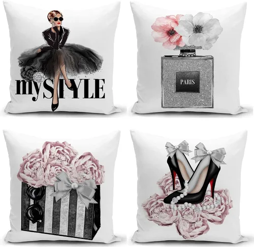 Vista 11 de Juego de 4 fundas de almohada decorativas para sofá cama de 18 x 18 pulgadas, fundas de almohada blancas y negras, fundas de almohada a la moda