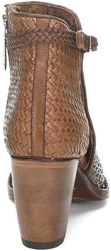 Vista 5 de Cuadra Botín de mujer en piel bovina con perforaciones con cremallera