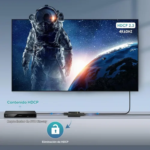 Vista 4 de Divisor HDMI 4K 1 en 2 salidas 60Hz - HDCP 2.2/2.3 Bypass, HDR, Dolby Atmos/DTS5.1/7.1 - Compatible con PS5/PS4/PS3, Apple TV, Xbox, caja de cable