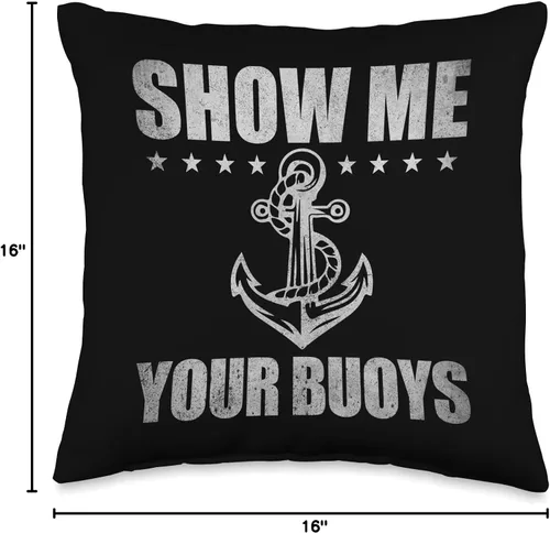 Vista 4 de Pontoon Boat Accessories & Lake Life Tees Show Me Your Buoys - Divertida almohada de vela con humor para adultos, 16 x 16 pulgadas, multicolor