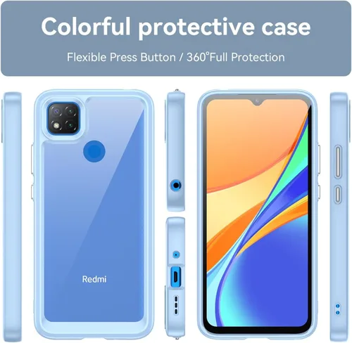 Vista 4 de Funda transparente para Xiaomi Redmi 9C/Redmi 10A/Redmi 9C NFC/Redmi 9 Activ con protector de pantalla HD, a prueba de golpes de PC duro