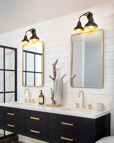 Vista 4 de 18-Inch 2-Light Farmhouse Bathroom Vanity Light Over Mirror, Black