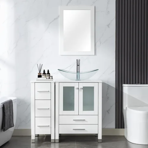 Vista 26 de LUCKWIND 36" Bathroom Vanity Combo with Sink, 24"+12.6" Width, Painted Bathroom Storage Cabinet with 5 Drawers, Including Tempered Glass Round