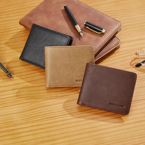 Vista 8 de BOSTANTEN Billeteras de piel auténtica para hombre, con bloqueo RFID y 2 ventanas de identificación