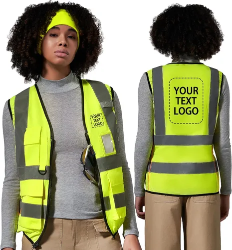 Vista 26 de A-SAFETY Chaleco de Seguridad Reflejante de Alta Visibilidad con Logo Personalizado (XS-8XL)