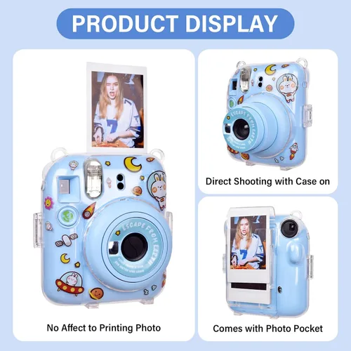 Vista 4 de Funda rígida transparente mejorada con adhesivo de bricolaje para cámara instantánea Fujifilm Instax Mini 12, funda transparente Instax Mini 12