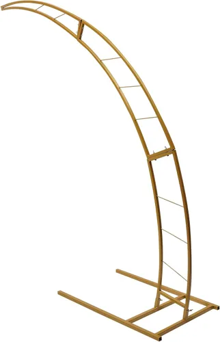 Vista 6 de Arco de boda dorado de luna creciente de 6.5 pies, diseño curvado de metal, soporte de telón de fondo para fotografía, marco de globo de flores