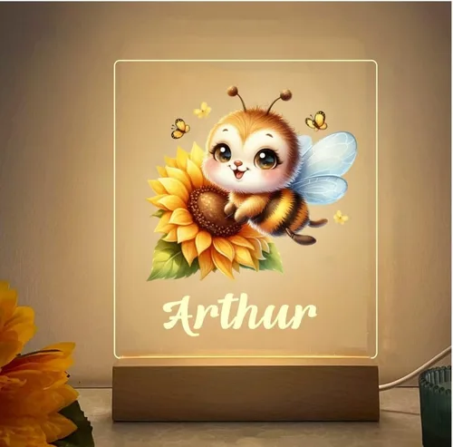 Vista 5 de Luz nocturna de bebé con nombre, adorable lámpara LED con patrón de animales, regalo personalizado pensado para niños y niñas recién nacidos