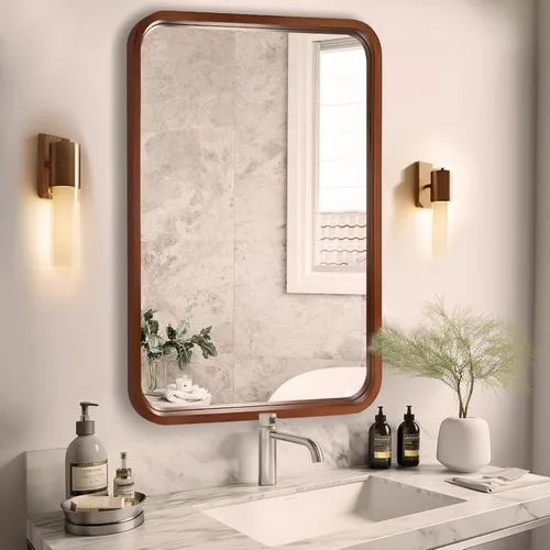 Vista 11 de WallBeyond - Espejo de madera de 18x24 pulgadas para baño, espejo de pared con marco de madera estilo granja, espejo rectangular montado en la pared