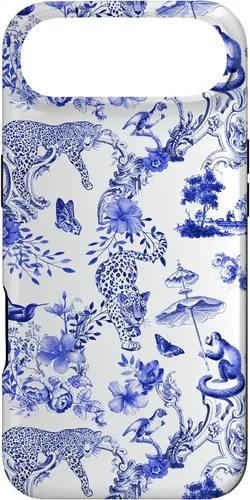 Vista 27 de French Blue Toile Chinoiserie with Flowers, Monkey, Leopards Case for iPhone 17