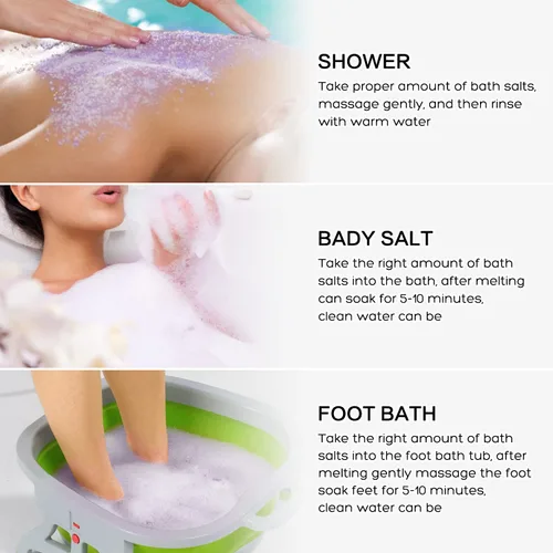 Vista 6 de Sales de remojo de pies con sal de Epsom para remojar lavanda kit de pedicura para baño de pies, paquete de 20 sales marinas de baño, pedicura