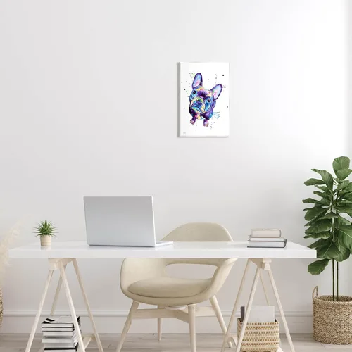Vista 2 de Stupell Industries Arte de pared de madera de perro Bulldog francés con tonos morados, diseño de Jen Seeley Stupell Industries · By Jen Seeley ·