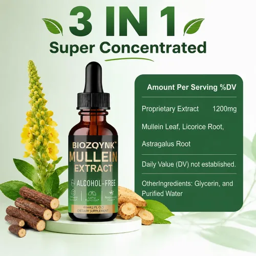 Vista 2 de Gotas de extracto de hoja de gordolobo - Apoyo pulmonar, respiratorio e inmunológico, 2 onzas líquidas Sublingual liquid drops; mullein leaf