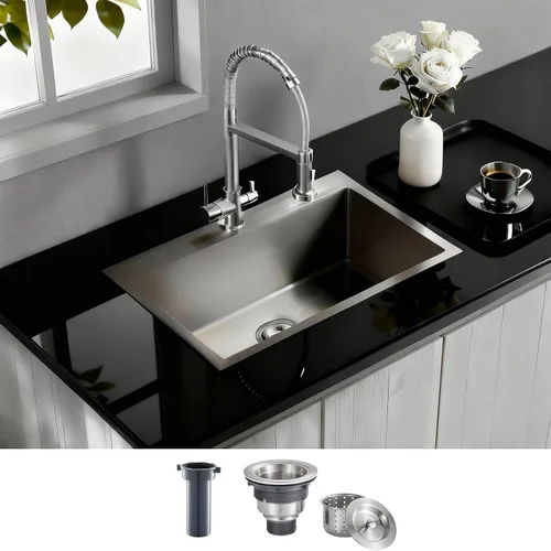 Vista 28 de Fregadero de barra empotrable de 13 × 15 pulgadas negro - Fregadero de cocina pequeño de montaje superior de un solo cuenco, hecho a mano de acero