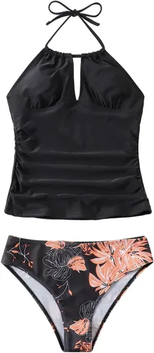 Vista 8 de Youeneom - Traje de baño para mujer con control de abdomen de 2 piezas (negro, XL)