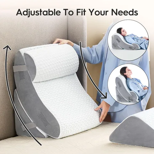 Vista 4 de BedLuxury Juego de 4 almohadas ortopédicas de cuña para cama con espuma viscoelástica para dolor de espalda, poscirugía, almohada de espuma