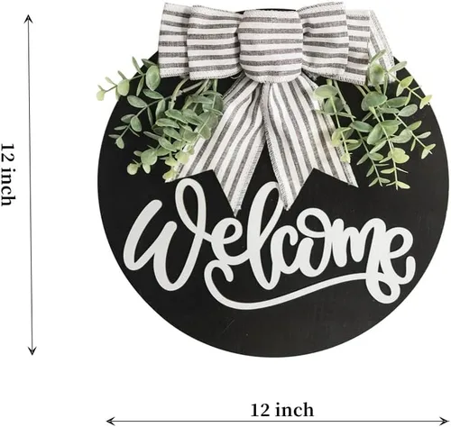 Vista 2 de Cartel de Bienvenida para Puerta Delantera con Decoración de Corona para Todas las Estaciones Decoración de Porche Delantero Colgante Regalo