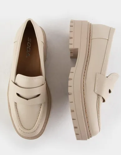 Vista 6 de Soda Zapatos para mujer con suela de lengüeta de tacón bajo con plataforma Penny Mocasines