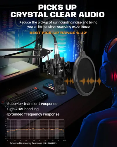 Vista 3 de Micrófono XLR para Podcast, Micrófono Condensador Cardioide Profesional de Estudio XLR con Diafragma Grande de 26mm para Grabación, Streaming