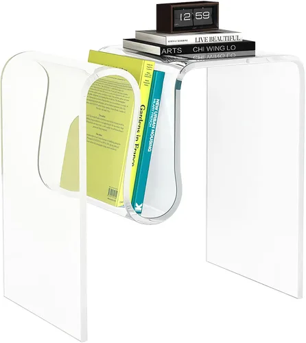 Vista 5 de FansaFurn Mesa auxiliar acrílica, mesa auxiliar transparente con bordes de cascada, mesita de noche acrílica para sala de estar, espacios pequeños