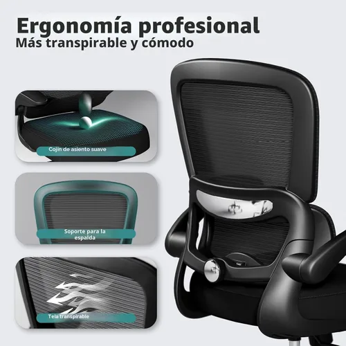 Vista 3 de TRALT Silla de oficina – Silla de escritorio ergonómica con soporte lumbar ajustable, silla de computadora de malla, sillas ejecutivas para oficina
