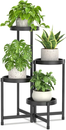 Vista 25 de LASZOLA Soporte plegable de 3 niveles para plantas de interior para múltiples macetas grandes, estante ajustable alto y resistente con estantería