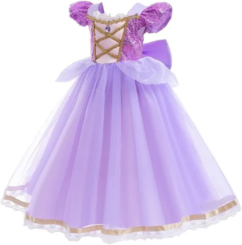 Vista 9 de Disfraz de princesa Sofía Rapunzel para niñas, disfraz de Halloween, Navidad, cumpleaños, fiesta con accesorios