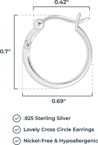 Vista 3 de 925 Sterling Silver Cross Circle Hoop or Stud Earrings