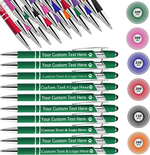 Vista 27 de Bolígrafos personalizados personalizados con nombre de flor de nacimiento a granel, bolígrafo grabado personalizado con lápiz capacitivo, logotipo