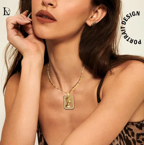 Vista 4 de Gold Pendant necklace for Women,Gold Plated Cubic Zirconia Heart Necklace and Black Square Necklace for Women Trendy,Small Dainty Gold Necklace Non
