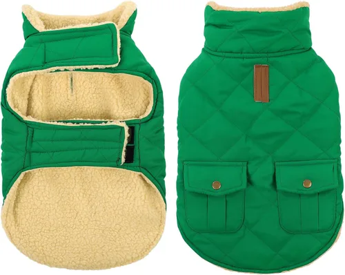 Vista 17 de Queenmore Abrigo de invierno para perro, chaqueta acolchada cálida e impermeable, con forro de felpa, chaleco térmico para clima frío, para perros