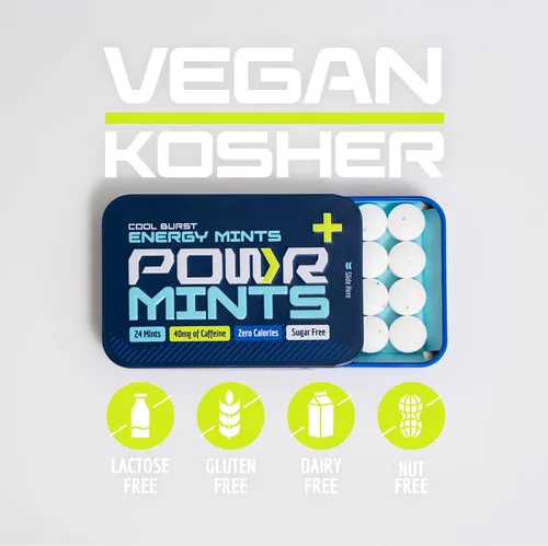 Vista 3 de POWR Mentas energéticas – 24 mentas, 40 mg de cafeína por menta, sin azúcar, cero calorías, sin aspartamo – Pre-entrenamiento, ciclismo, correr