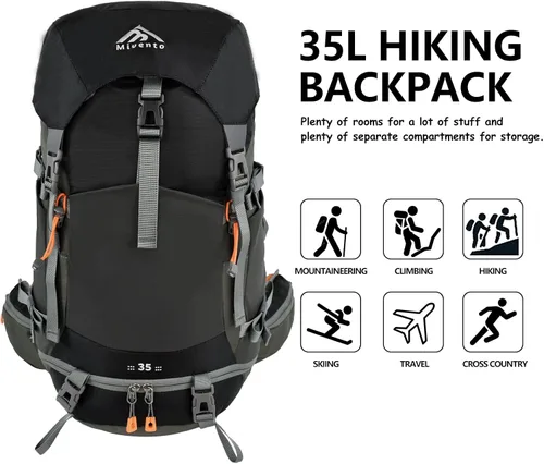 Vista 8 de Mochila de senderismo 30+5L para mujeres Mochila impermeable para acampar Negro