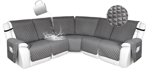 Vista 134 de HDCAXKJ Fundas de sofá seccional reclinable 100% impermeable, forma de L, funda de sofá reclinable lavable acolchada suave para mascotas, perro