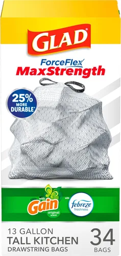 Vista 10 de Glad ForceFlex MaxStrength Bolsas de basura para cocina, 13 galones, Febreze Fresh Clean, 34 unidades (el paquete puede variar)