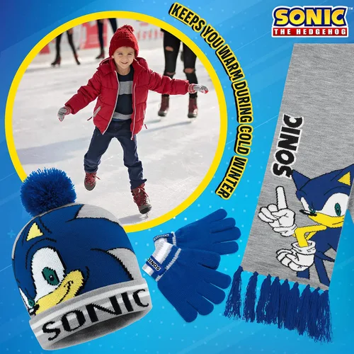 Vista 5 de Sonic The Hedgehog Conjunto de gorro, bufanda y guantes para niños