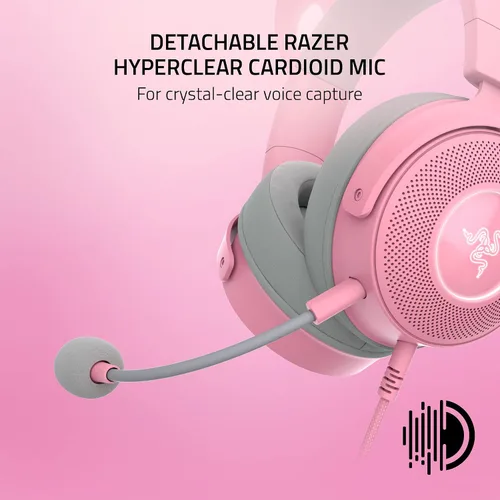 Vista 4 de Razer Kraken Kitty V2 Pro - Auriculares RGB con cable, orejas intercambiables (gatito, oso, conejo) - Iluminación reactiva de flujo - Micrófono