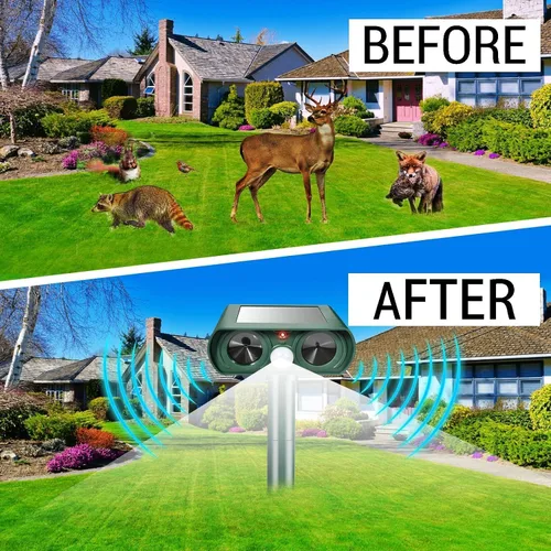 Vista 7 de Paquete de 4 repelentes solares ultrasónicos de animales, repelente de ciervos para exteriores, repelente de gatos, mapache activado por movimiento