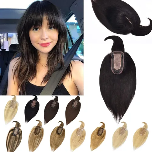 Vista 15 de Toppers de cabello humano real para mujeres con cabello delgado, 6 pulgadas, marrón oscuro