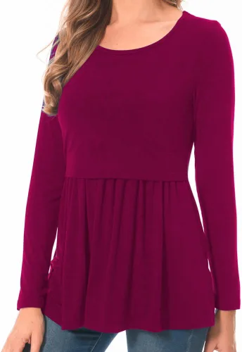 Vista 3 de Bearsland Camiseta de lactancia para mujer, cuello redondo, ropa de embarazo Ajwine Rojo
