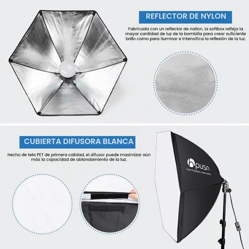 Vista 2 de HPUSN Softbox Kit de iluminación para fotografía, kit de iluminación Softbox de 30 x 30 pulgadas, 2 bombillas LED E27 Socket 5400K, luz de estudio